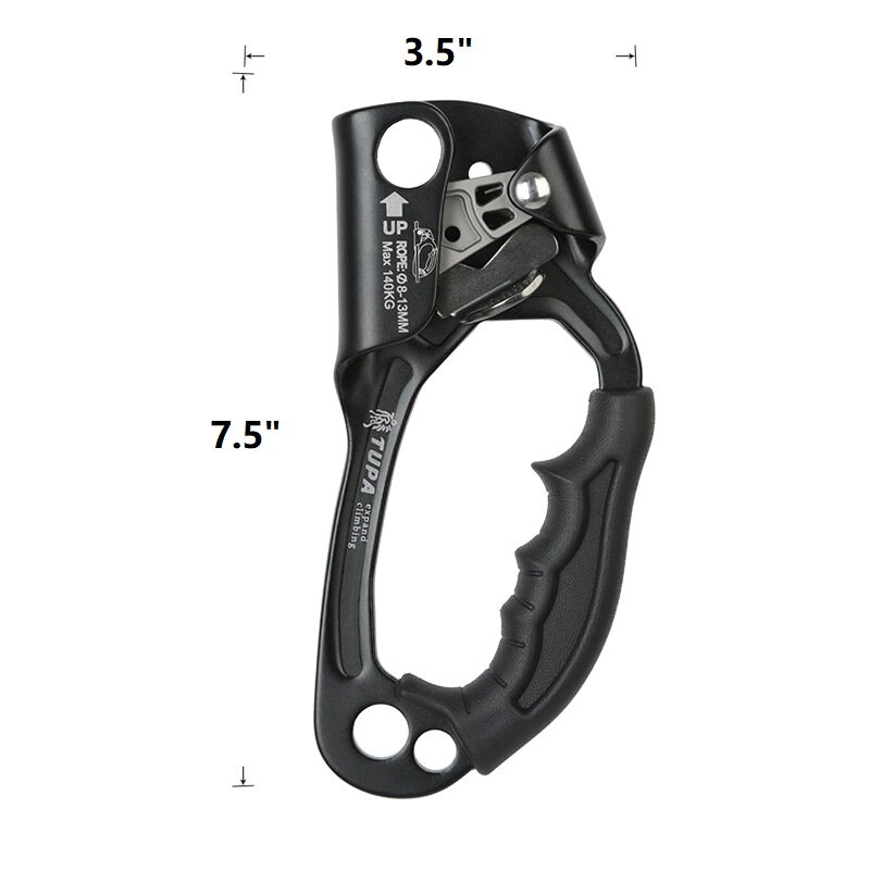 SRT Klettern Hand Aufsteiger Legierung Takelwerk Seil Ergonomische Behandelt Steigleitung Abseilen Getriebe Ausrügestochen Verknüpfungen Baumpfleger Baum Kletterer: Schwarz Rechts Hand