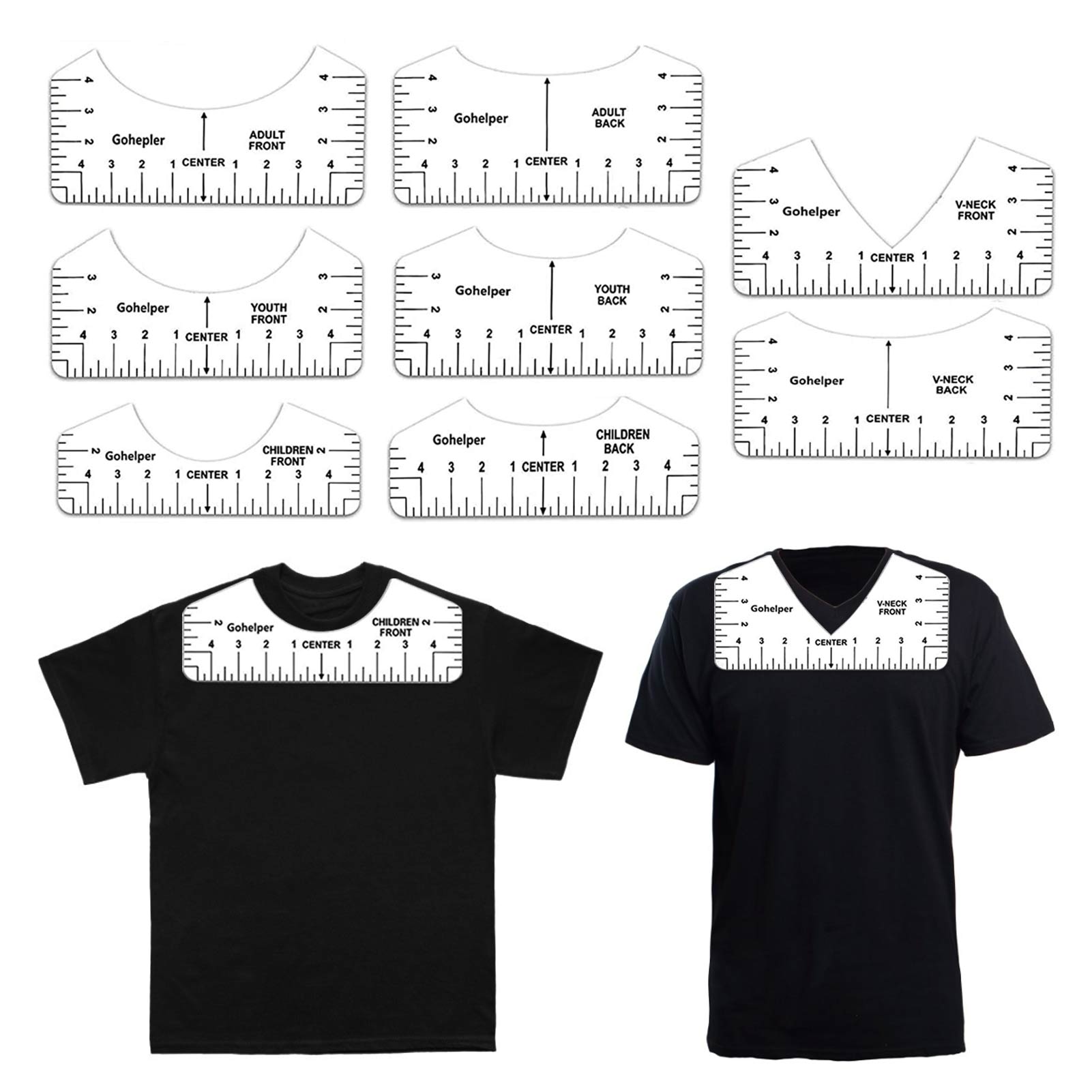 Regla de alineación de camisetas con cuello en V para guía, de camiseta, reglas de , plantilla de dibujo de bricolaje, herramienta artesanal, 8 Uds.