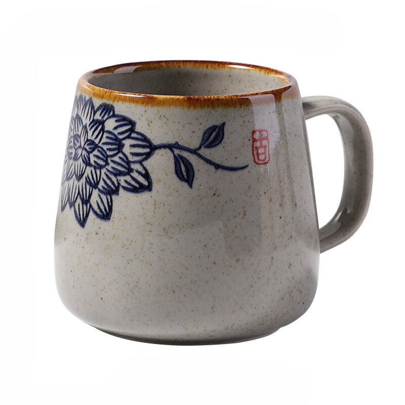 Taza de café Vintage, tazas únicas de cerámica de estilo Retro japonés, taza de desayuno de arcilla de cambio de horno de 380ml, para amigos: Style D