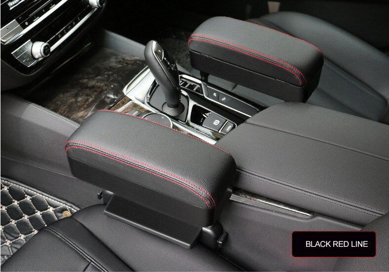 Universal Car Armrest Storage Box Adjustable Car Center Console Arm Rest Car Styling Auto Seat Gap Organizer Arm Rest Box: Black red line
