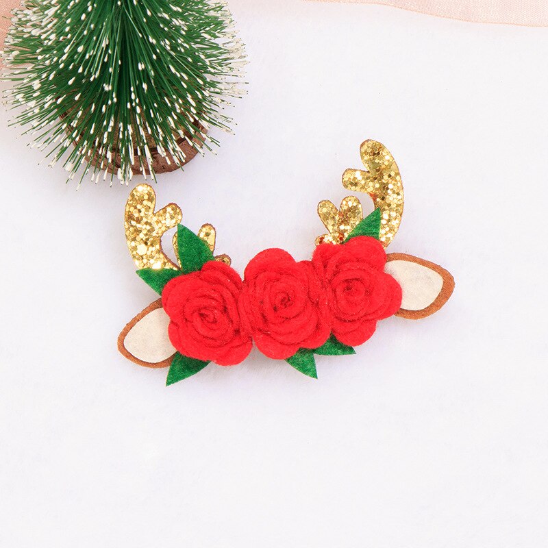 Girls Cute Elk Antlers Hair Clips Festival Style Sequins Hairpins Children Hair Accessories Christmas Red Bow Hair Pin