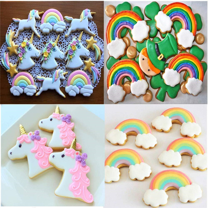 3pcs Eenhoorn Cookie Cutter Rvs Cut Snoep Biscuit Mold Koken Gereedschap Rainbow Metal Gebak Cake Fondant Cutters Mould