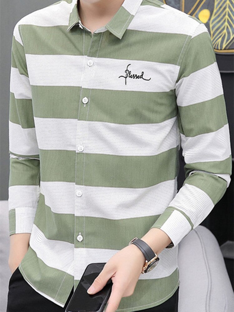 Camisa de manga larga con estampado a rayas para hombre, ropa de , firma japonesa, abrigo, nueva