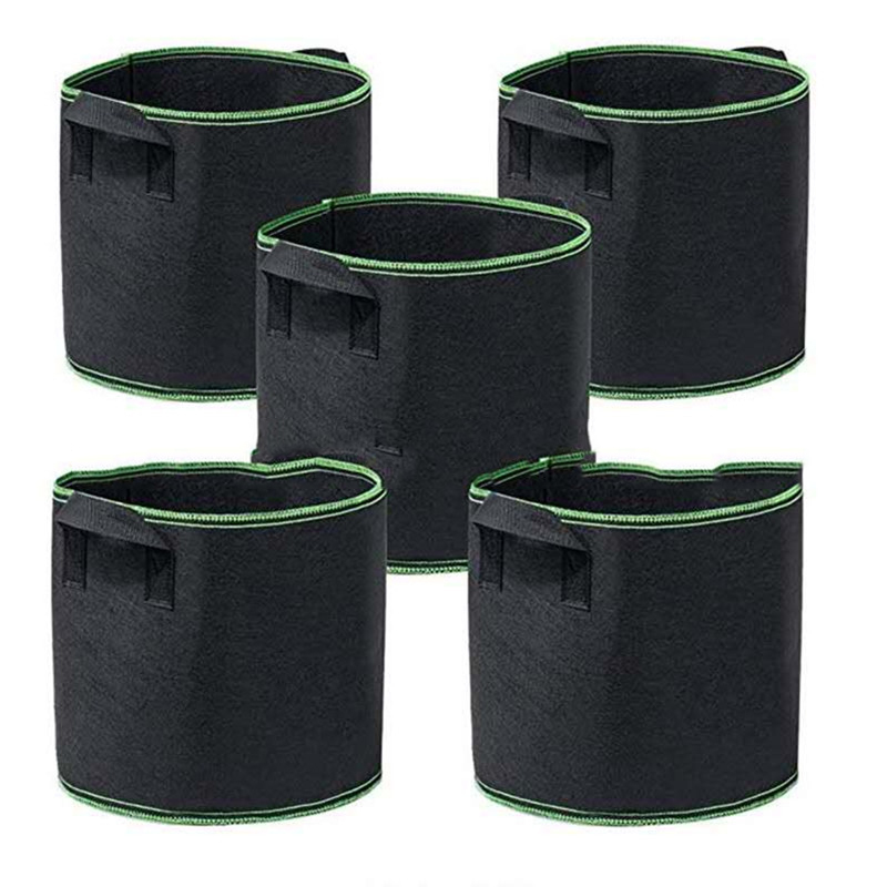 5PCS Felt Grow Bags Gardening Thickened Grow Pot With Handles Vegetable Tomato Growing Felt Vase Garden Potato Planting Pots: M / Chocolate