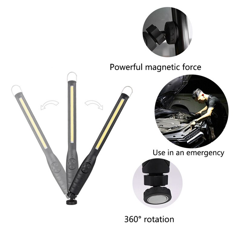 Draagbare cob werklamp led waterdicht 360 ° magnetische ophanghaaklamp staaflamp usb oplaadbaar 18650 voor camper reparatie