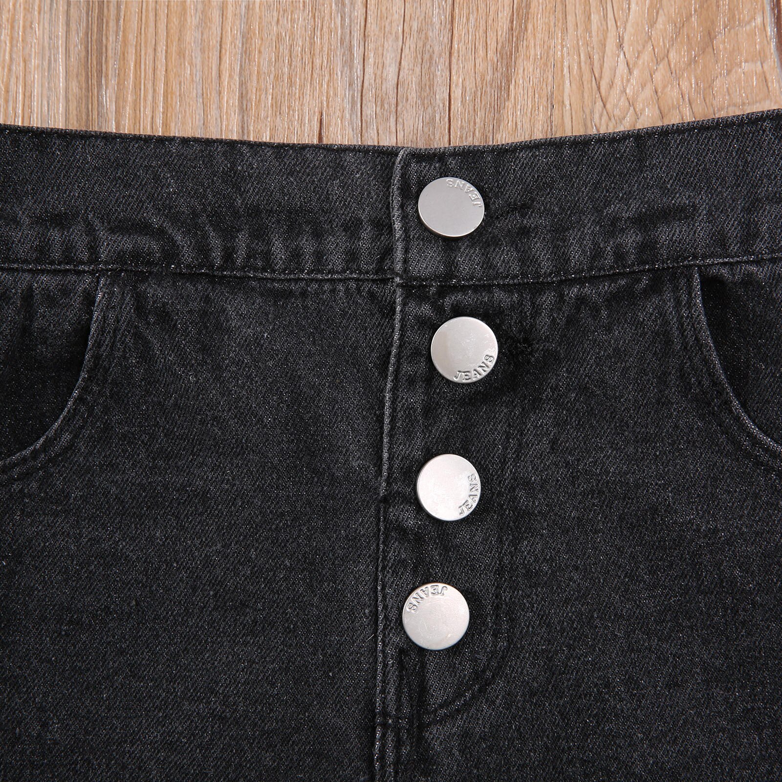 Jeans Casual per ragazze più recenti di arrivo con fori rotti pantaloncini di stoffa di Jeans tinta unita per bambini blu scuro/nero