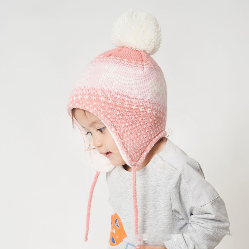 Chapeau avec oreillettes de noël pour enfants, bonnet d'hiver épaissi en tricot , accessoires pour bébés, garçons et filles
