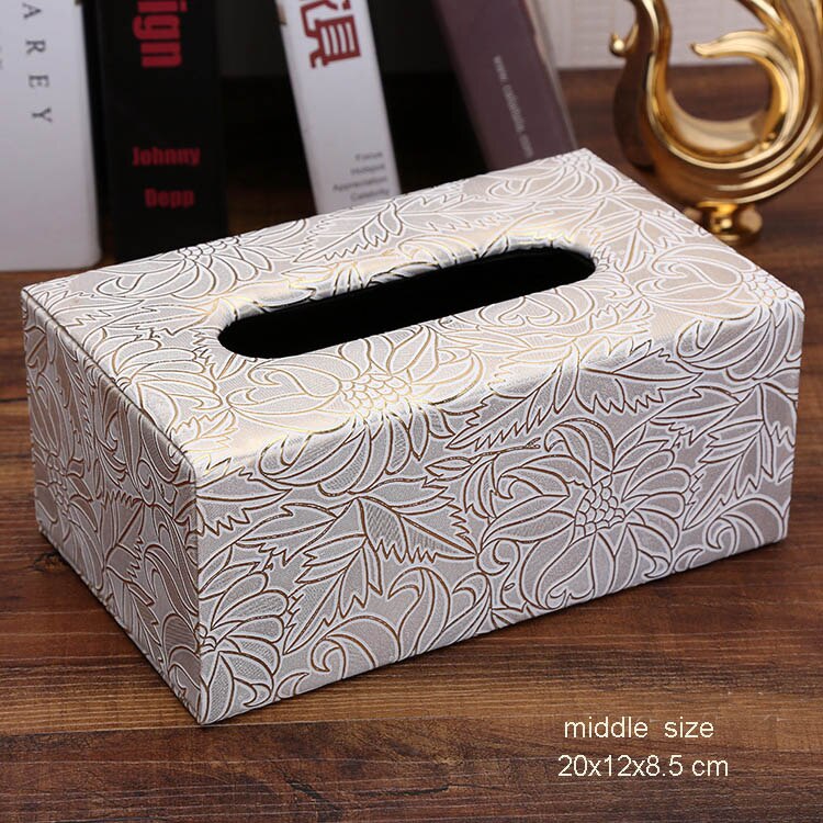 Pu en houten rechthoekige verwijderbare thuis auto tissue box deksel zakdoekendoos auto papier opbergruimte thuis bruiloft decoratie 527: Middelste prop bloemen