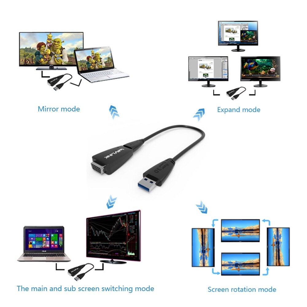 Wavlink usb 3.0 to vga adapter konverter eksternt videokort multi display konverter kabel til vindue 7/8/10 desktop bærbar pc