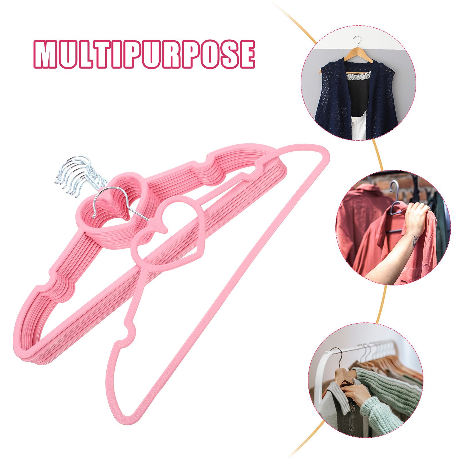 Cintre à vêtements en forme de cœur rose, 10 pièces, joli support de séchage pour placard, gain de place, cintre en plastique antidérapant, de couleur vive