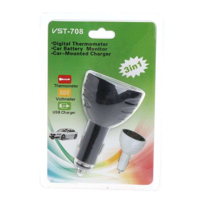 Auto digitale led thermometer voltmeter auto usb lader batterij monitor temperatuurmeter