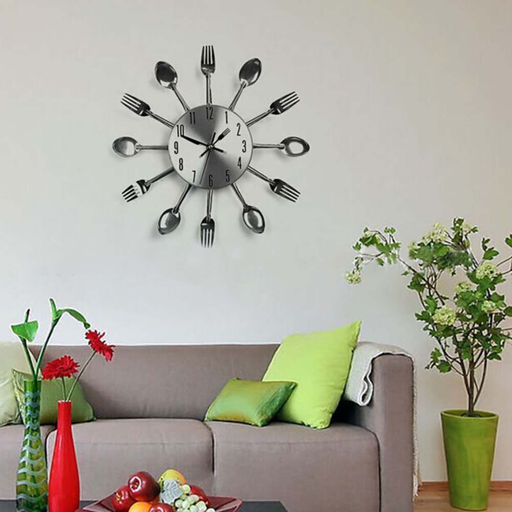 Bestek Keuken Wandklok Multicolor Metalen Vork Lepel Moderne Bestek Klok Voor Thuis Woonkamer Decoratie Keuken Klok