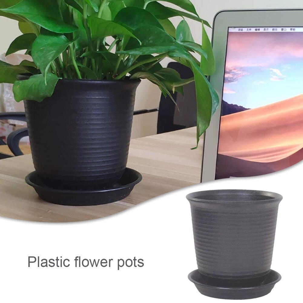Plastic Flower Pots Thicken Resin Indoor Plant Pots with Drainage Holes Garden Barrel Planter Dark Brown 6PCS For Home Garden