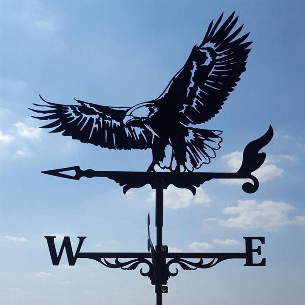 Wind Vane Weather Vane Black Garden Mount Yard Stake, Stainless Steel Weather Vane Farm Scene: Eagle