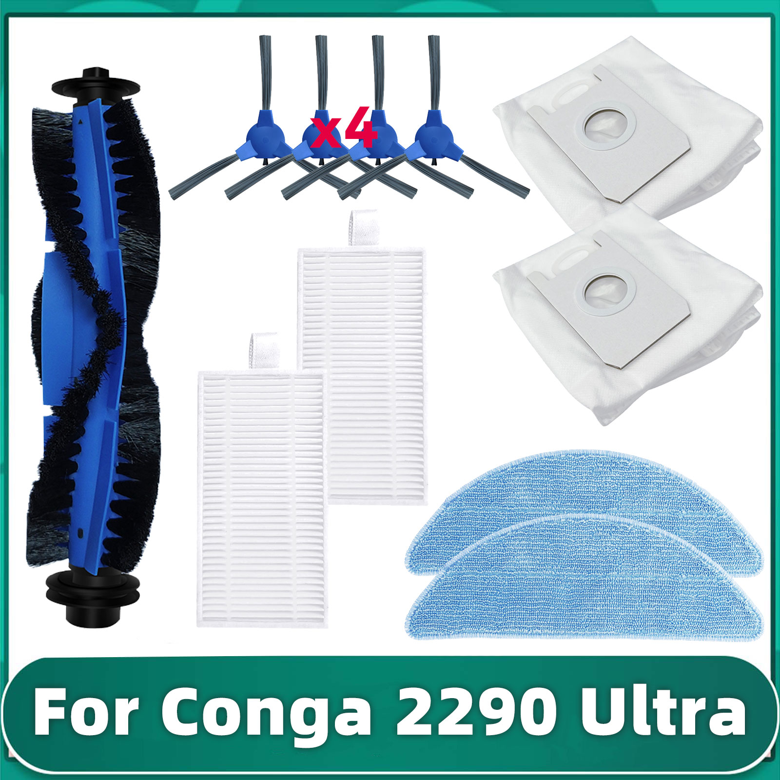Compatible For Conga 2290 Ultra Series(05661) Replacement Main Side Brush Cover Hepa Filter Mop Cloths Wipe Accessories