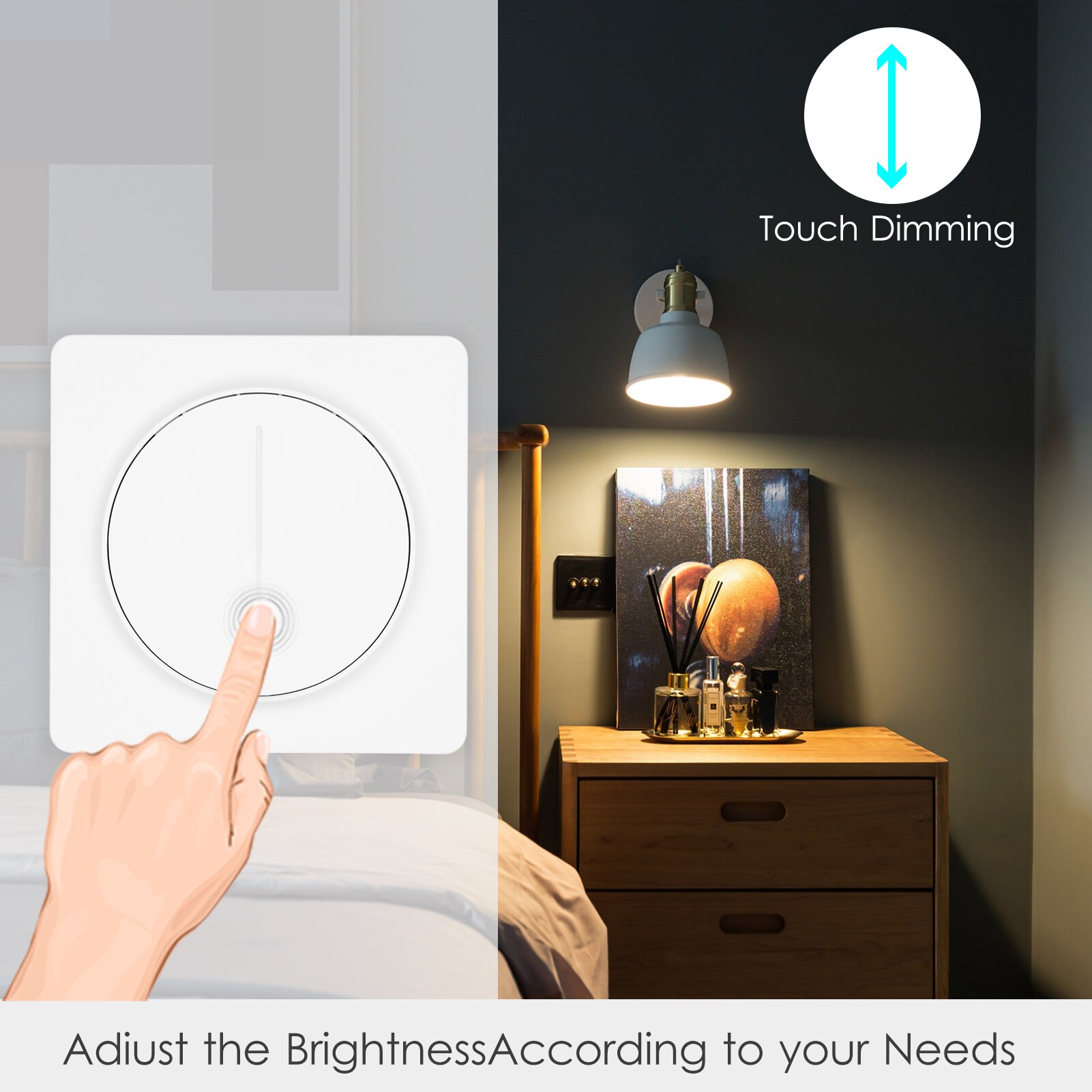 WiFi Light Switch Compatible with Alexa Google Home Remote Control Single-Pole Neutral Wire Tuya Stepless Control Dimmer Switch
