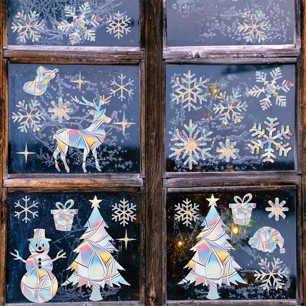 Window Stickers Colorful Static Glass Stickers Home Decoration Winter Snowflake Xmas Elk Christmas Window Stickers
