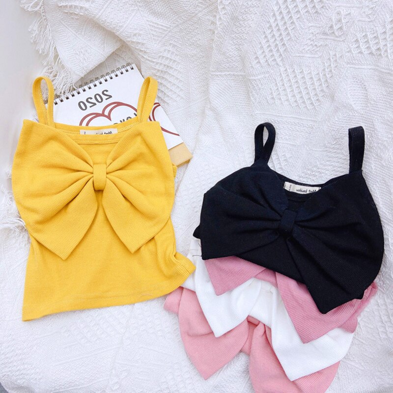 Canotta per bambina Big Bowknot Summer New All-Match Casual Slim Top Baby Kids Cotton Vest abbigliamento per bambini WT701