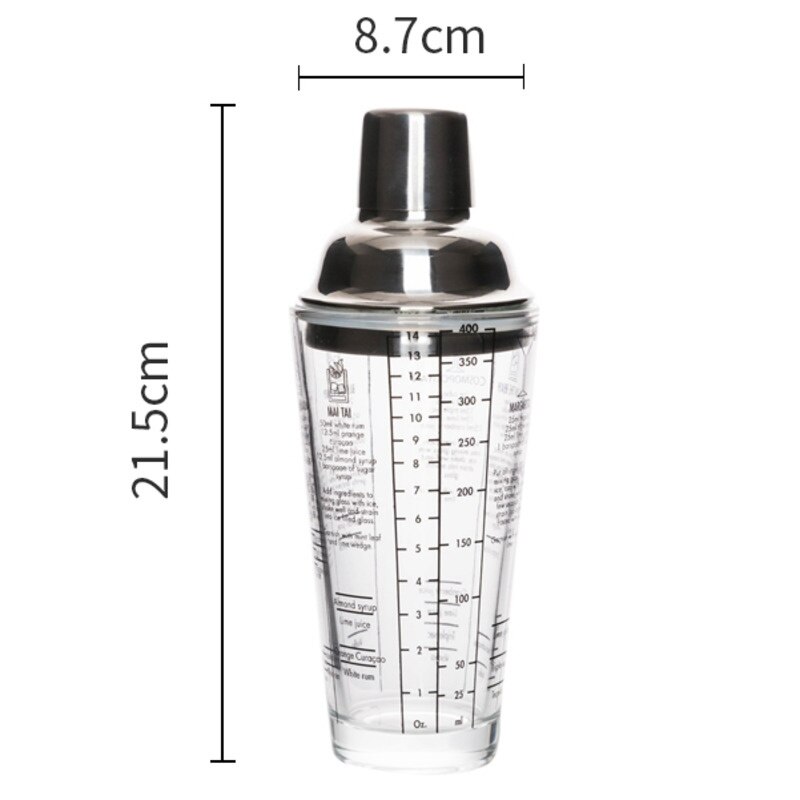 Mélangeur de bouteilles en verre inoxydable, 400ML, pour Cocktail, Bar, vin, échelle transparente, outils de Bar, cuillère: Shaker Cup