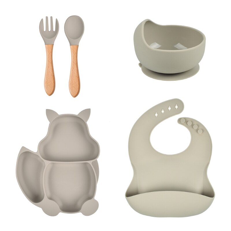 Toddlers Safety Silicon Plate First Stage Lead-free Toddler Feeding Supplie Cute Shape Toddler Feeding Set 5PCS: Y20