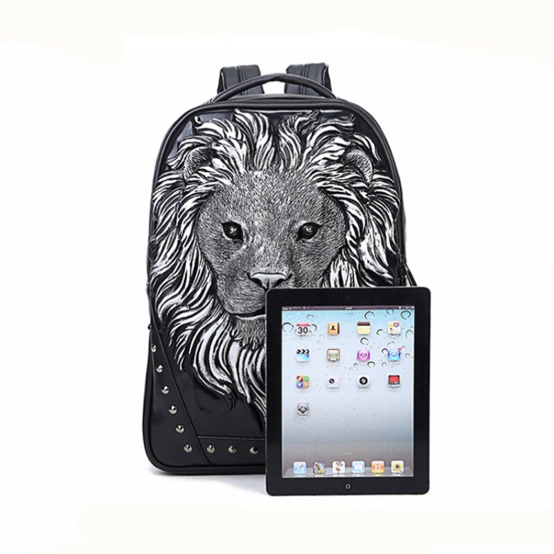 3D Pu punk backpack male animal lion head backpack cool travel computer bag Head PU Good