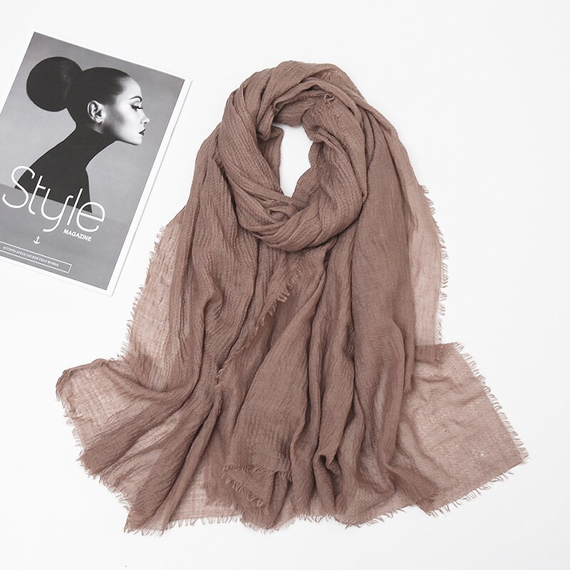 Plain Crinkle Cotton Scarf Women Muslim Hijab Large Size Tassel Scarves Stoles Pleated Islamic Bandana 10pcs/Lot: 15