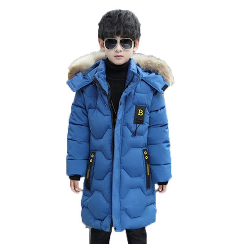 Giacca invernale in poliestere per ragazzo nuovo 2021 mantenere caldo cappotto ispessimento collo di pelliccia con cappuccio abbigliamento Casual per bambini di media lunghezza