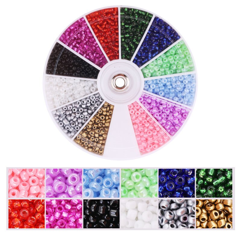 2000pcs/Lot 12Grids Glass Seed Beads Set Charms Jewelry Beads For Bracelet Necklace Earrings Handmade Craft DIY Jewelry Making: Rhodium Plated