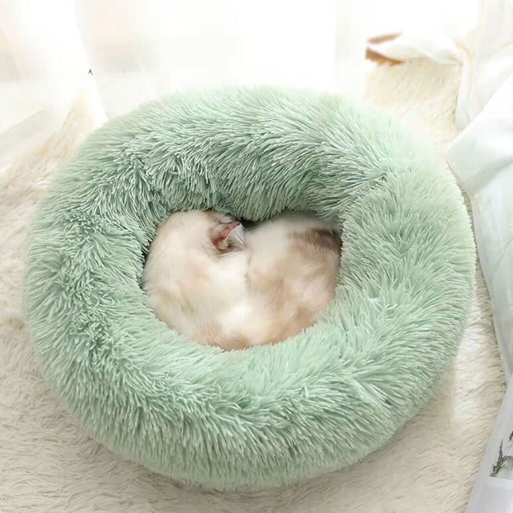 38# Fluffy Calming Dog Bed Long Plush Donut Pet Bed Hondenmand Round Orthopedic Lounger Sleeping Bag Kennel Cat Puppy House