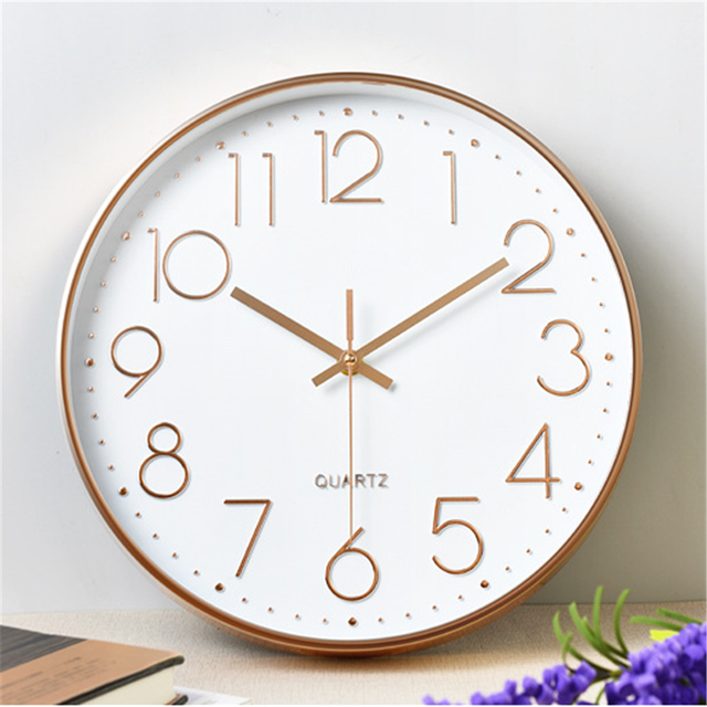 Quartz Wall Clock Rose Gold Silent Hanging Clock 10 Inch Digital Horloges for Office Living Room Nordic Wall Watch Decor: Rose Gold White