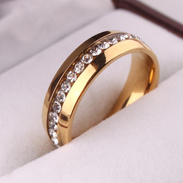 single row zircon cz 316L Stainless Steel finger ring GP jewelry size 16 17 18 19 20 mm