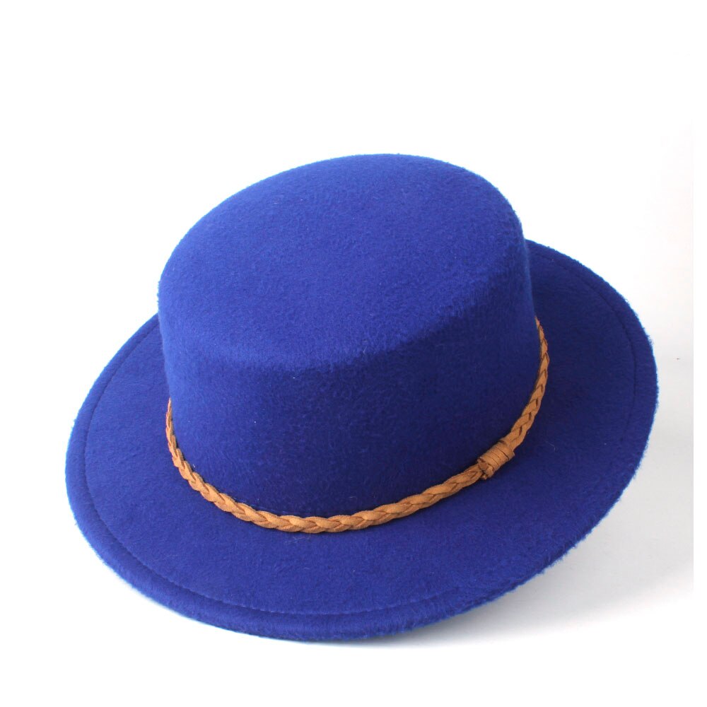 Unisex Men Women Wool Flat Fedora Top Hat Casaul Church Hat Outdoor Travel Hat Wild Trilby Jazz Fascinator Hat Size 56-58CM: Blue