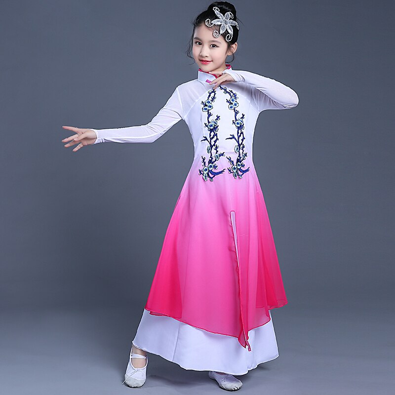Trajes de baile elegantes clásicos de estilo chino para niños, trajes de danza de paraguas para niñas, traje de espectáculo de danza para niñas, hanfu de viento nacional: 2 / 150