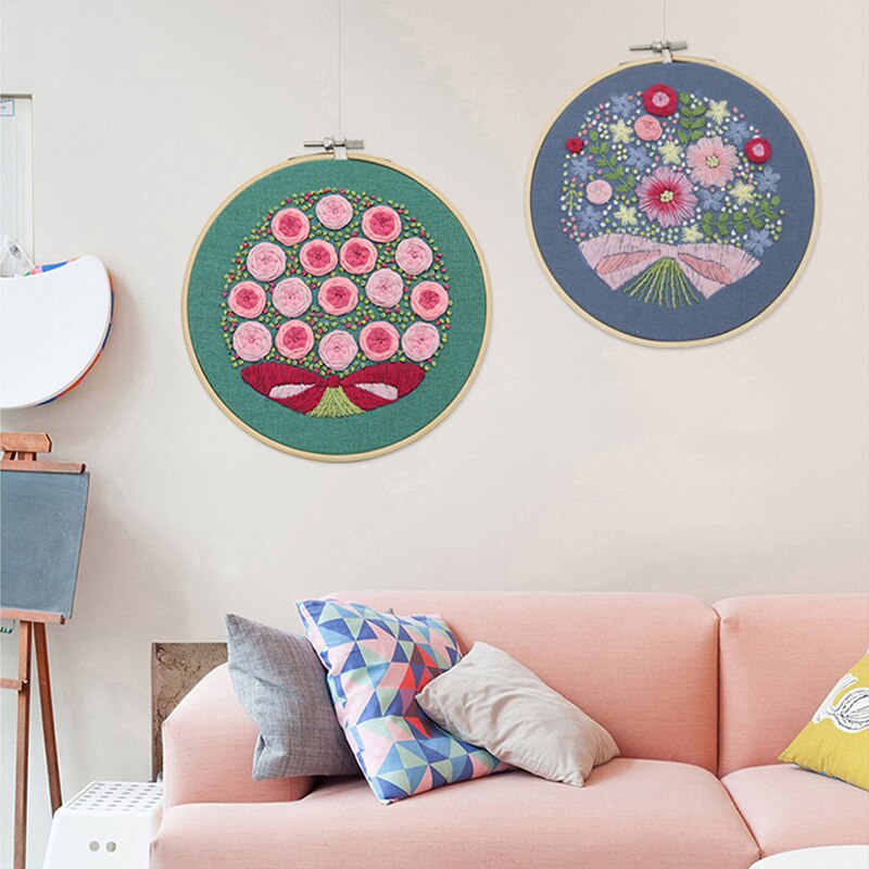 DIY Embroidery Plants Cherry Tree Handwork Needlework for Beginner Cross Stitch Kit Ribbon Painting Embroidery Hoop Home Decor