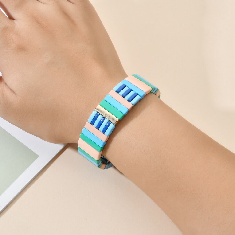 Smaltato Piastrelle Braccialetto cubo Amicizia Stirata Del Braccialetto Fatto A Mano Pulseras Elastico Impilabile Gioielli per le Donne Femme Della Boemia