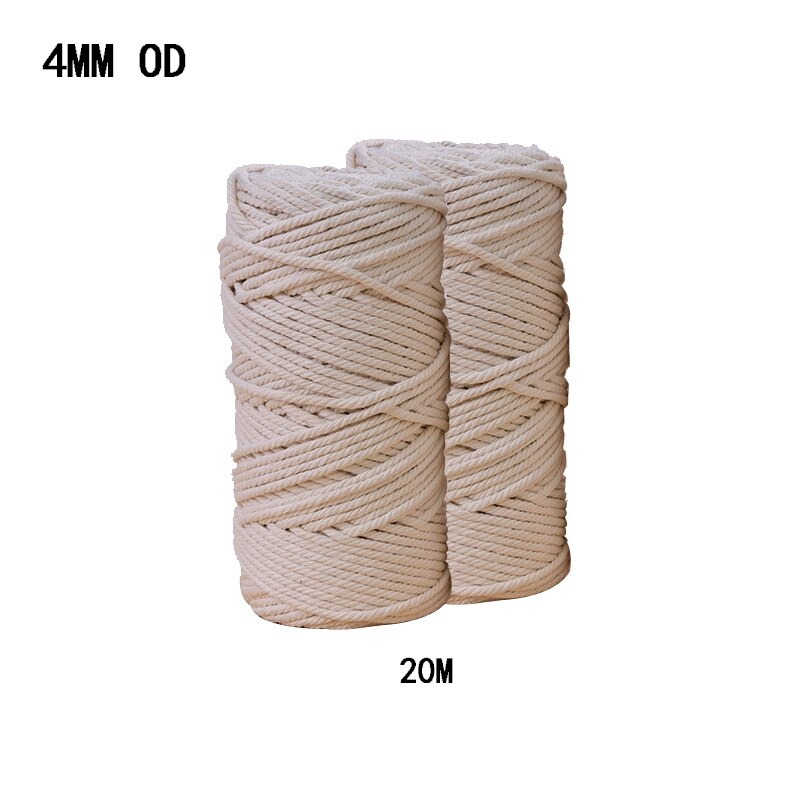 3mm 4mm 5mm 6mm Macrame Rope Twisted String Cotton Cord For Handmade Natural Beige Rope DIY Home Wedding Accessories: 4mmx20m