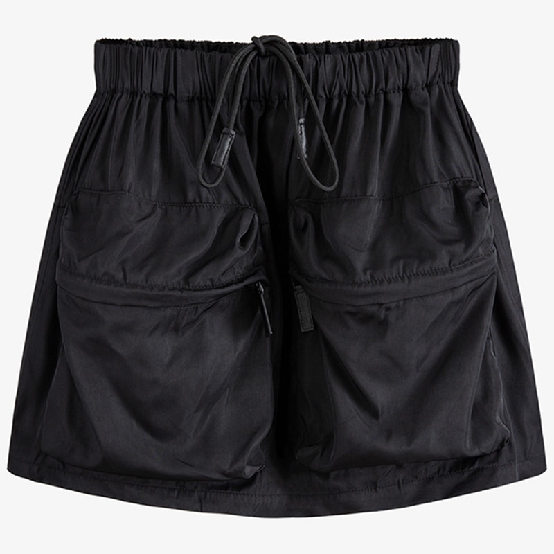 VGH-jupe Patchwork pour femmes, Mini bourgeon, jupe taille haute, poches de couleur frappante, vêtements de féminins, tendance été décontracté: black / L
