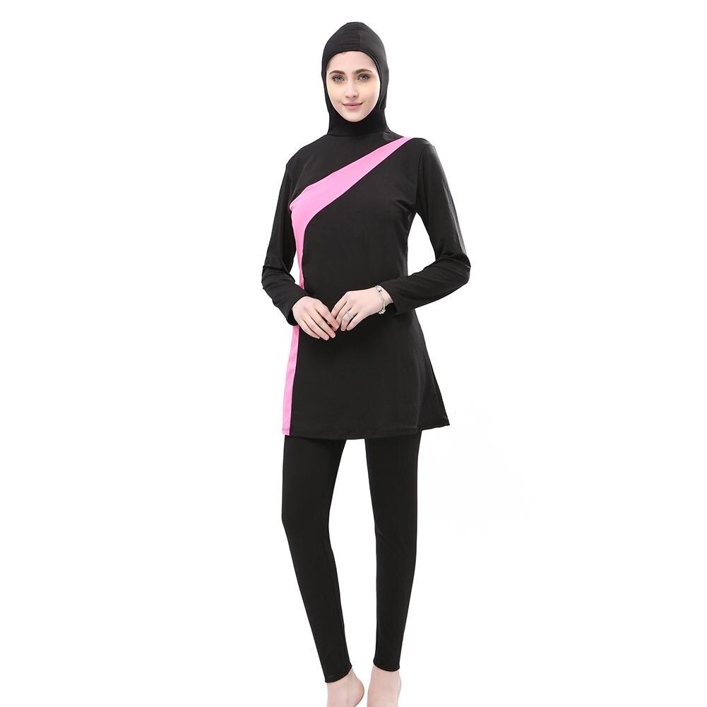 L-5XL Plus Size Muslim Swimwear Women Stripes Women Swimming Suit Islamic Swim Wear Beach Islamic Swimsuit Pink Blue: Pink / 4XL