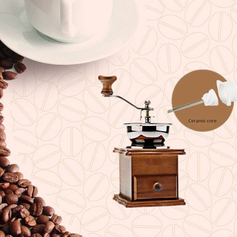 Kaffebönkvarn trä manuell kaffekvarn hand rostfritt stål retro kaffe krydda mini burr kvarn med keramik