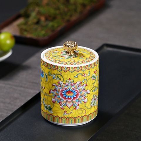 Small Tea Caddy Enamel Ceramic Airtight Jar Happy Little Jar Black Tea Pot Medicine Pot Six-color Small Tea Pot Storage Caddy: about 7x7x10cm / Color 2