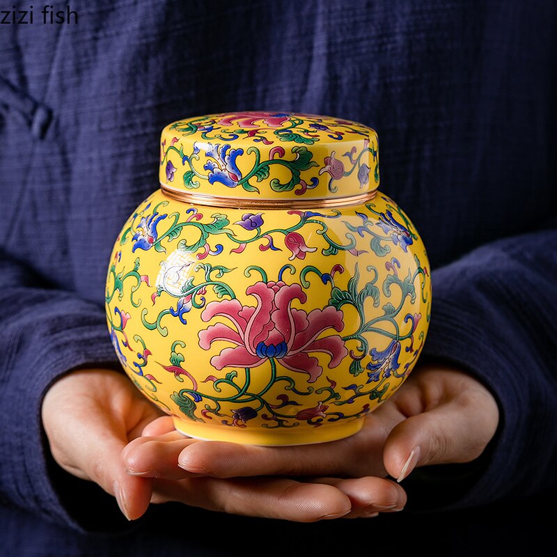 Tea Caddy Ceramic Jar Tea Box Storage Tank Kitchen Food Container Decorative Jar Tea Organizer Tea Tins Organize Box Sugar Bowl