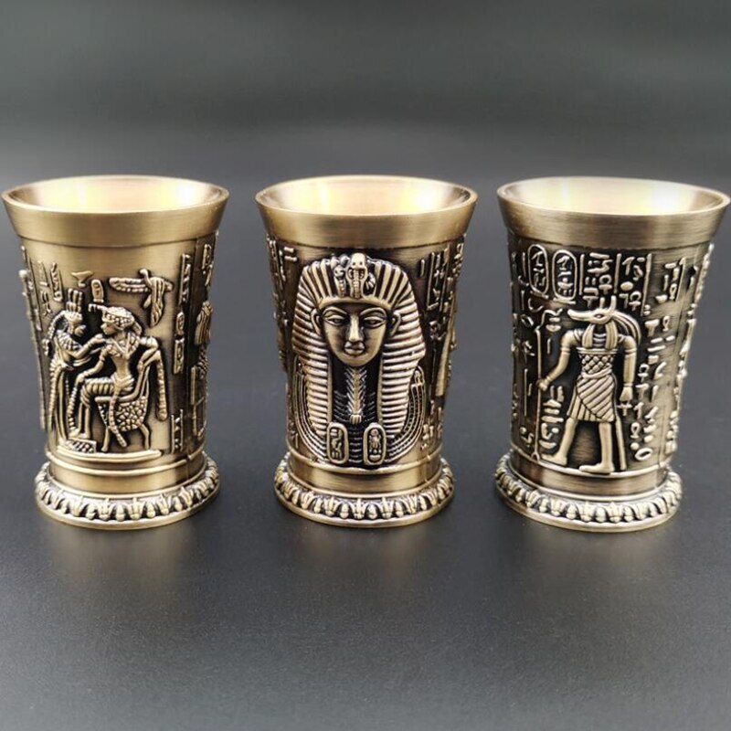 Liqueur Glass 3D Cameo Bronze Copper Shot Glass Cocktail Liquor Wine Cup Ancient Egypt Pharaoh Cleopatra Rameses Rah Tass Cappie