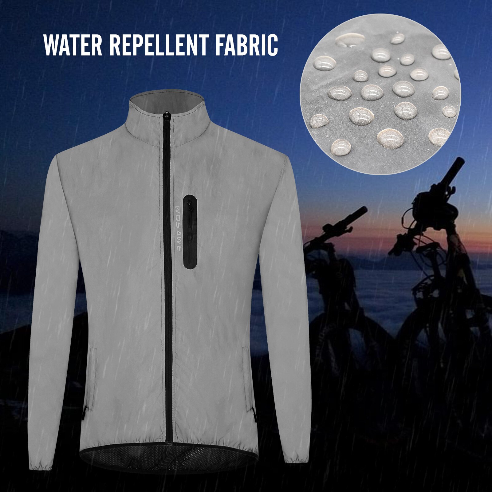 Men Cycling Jacket Coat High Visibility Reflective Jacket Coat Waterproof Windproof Outdoor Night Sports Running Cycling Jacket