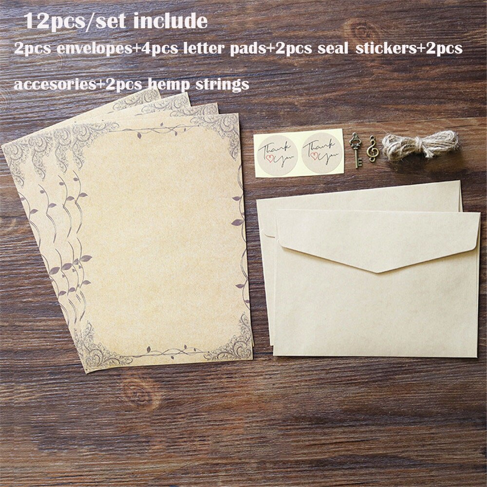 1 pack Kraft Envelope Letter Pad Set Vintage Letter Pads Writing Paper with Rope Wedding Party Invitation Envelopes Message Pads: C