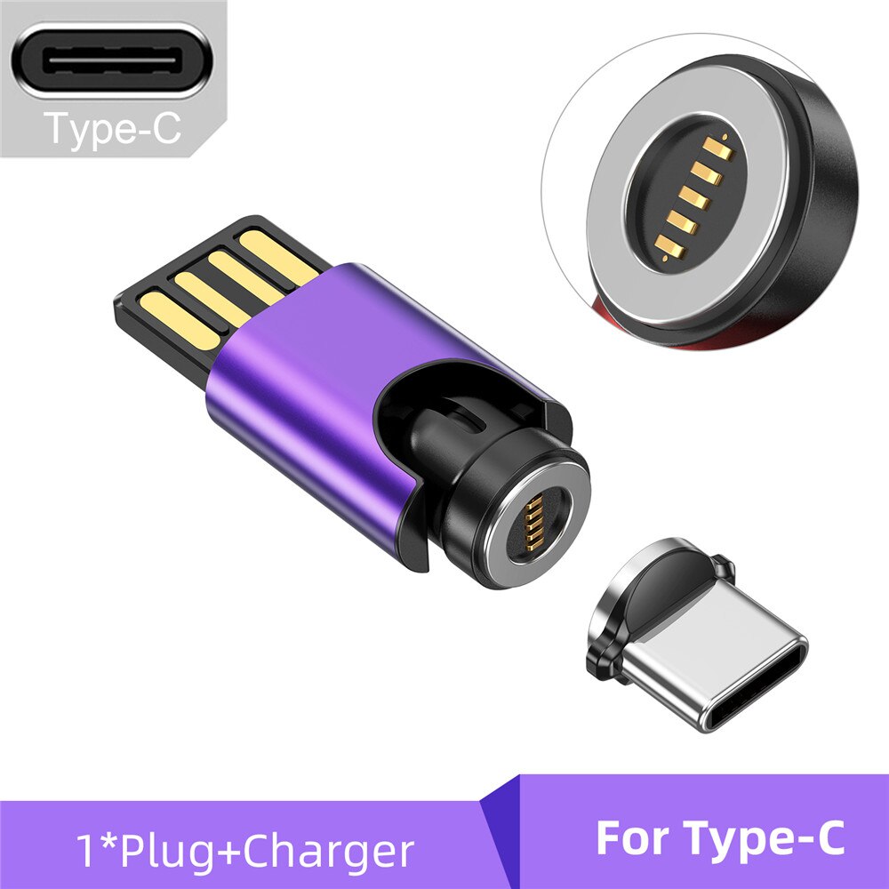 Cargador rápido magnético 3A giratorio 540, Cable de transferencia de datos USB tipo C para Huawei, Xiaomi, redmi, Samsung: Purple For Type C