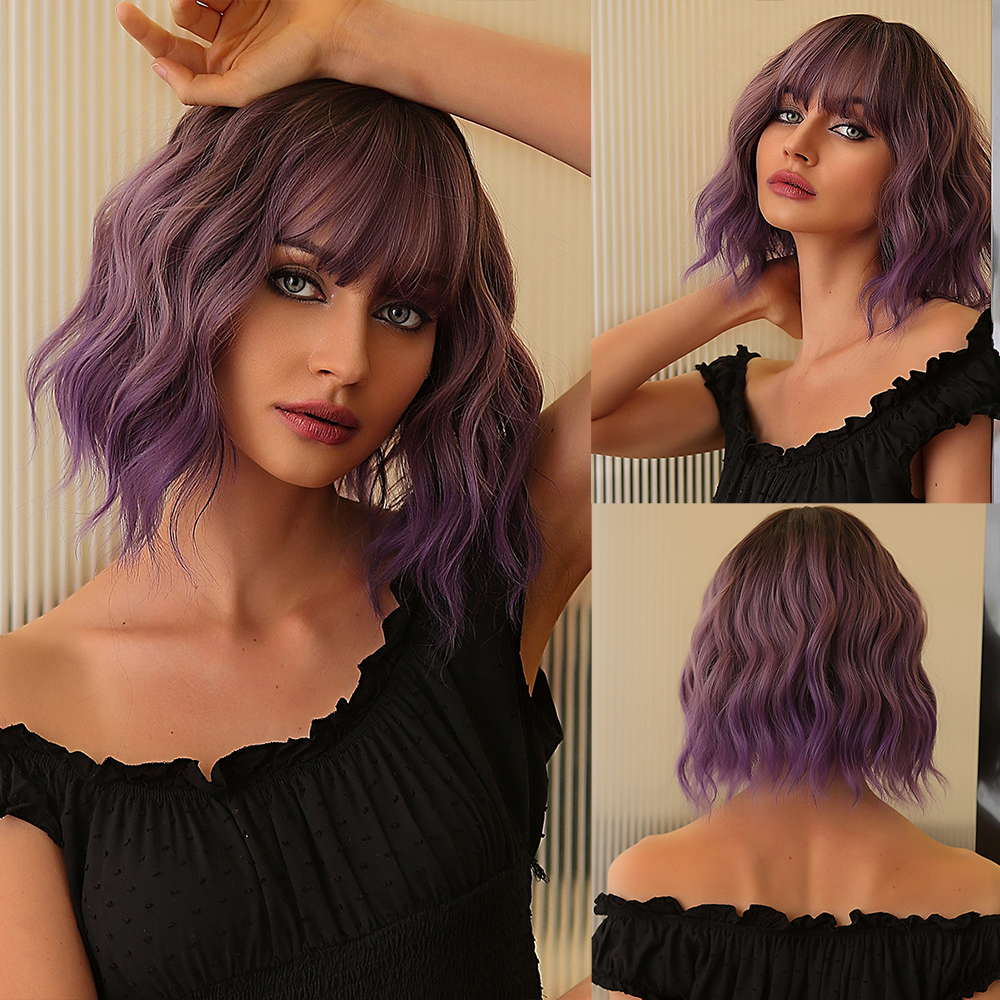 Pelucas sintéticas ombré marrón Rubio para mujer, pelo corto ondulado Bob con flequillo, onda corporal, Cosplay, Lolita, pelo Natural resistente al calor: 4/30HL
