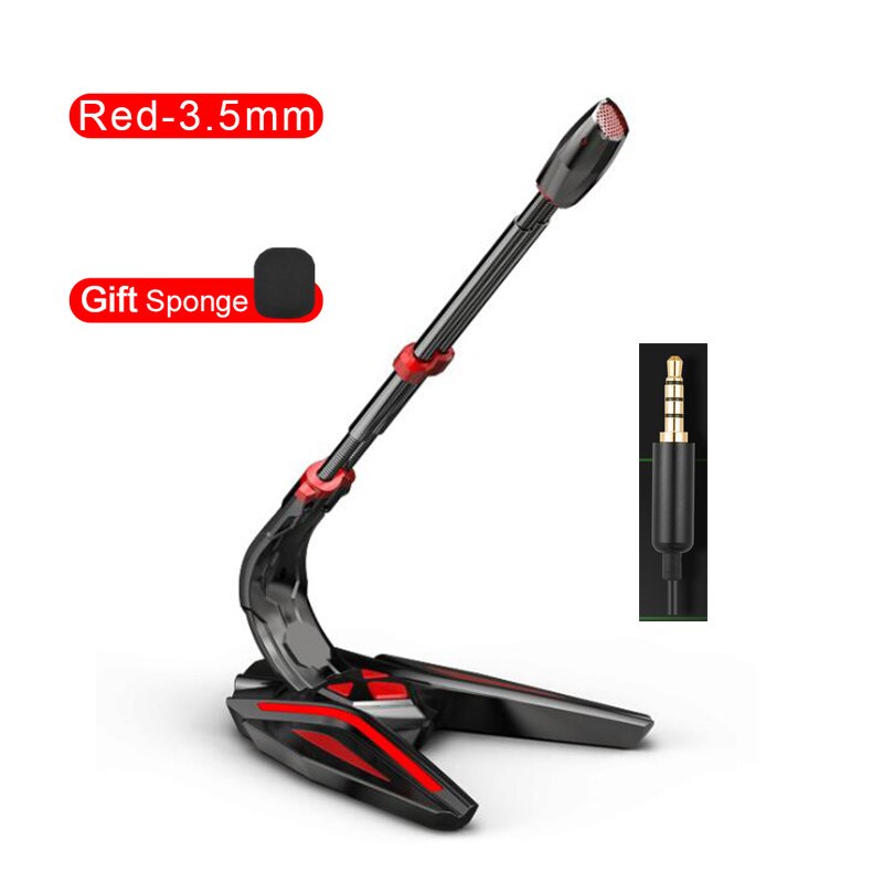 PopuPine Gaming Microphone USB 3.5mm for Computer microphone desktop PC microphone Volume Adjust Switch Recording Chatting Mic: Red-3.5