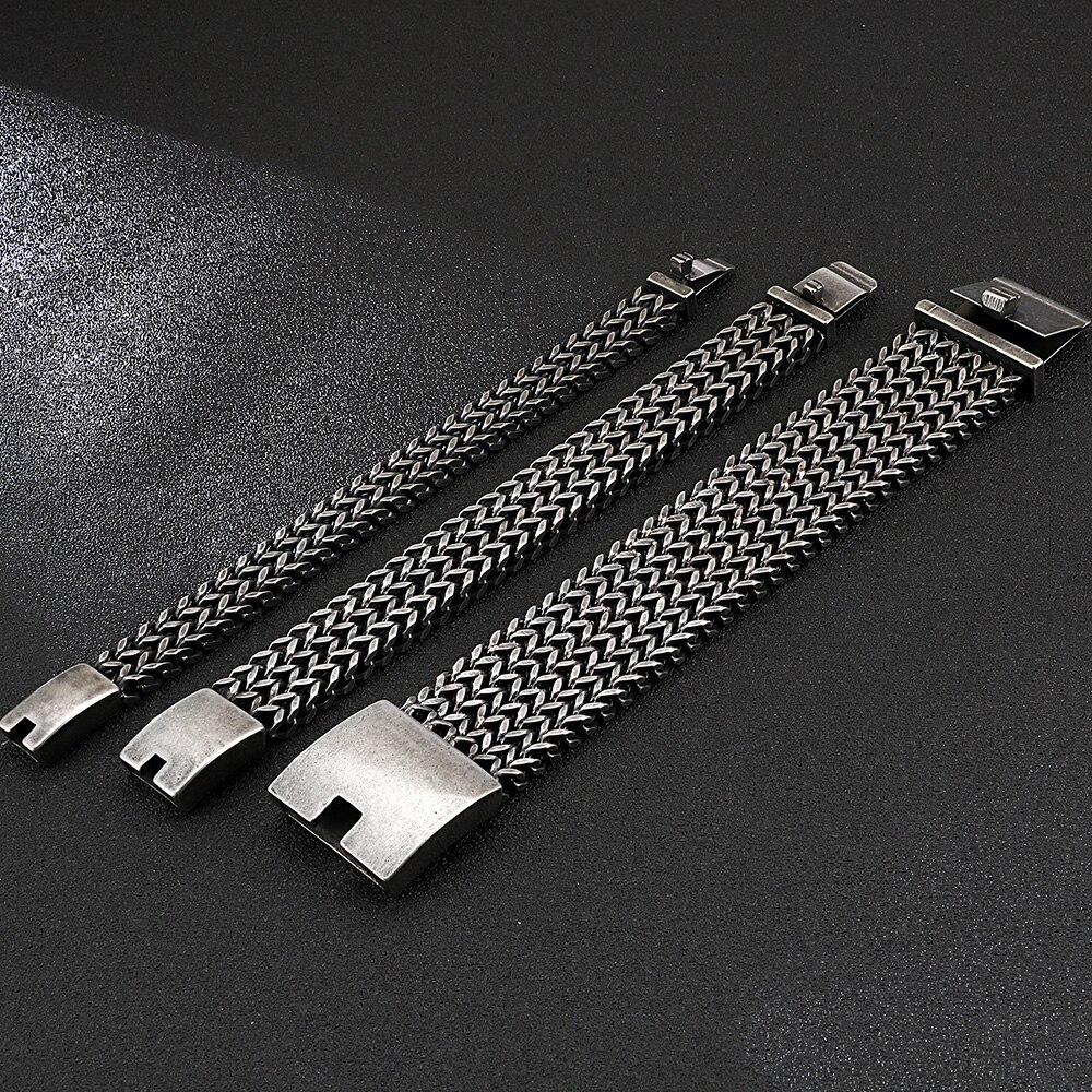12/30Mm Wide Chain Armband Mannen Vintage Zwart Rvs Heren Armbanden & Armbanden Massive Biker Sieraden Voor man