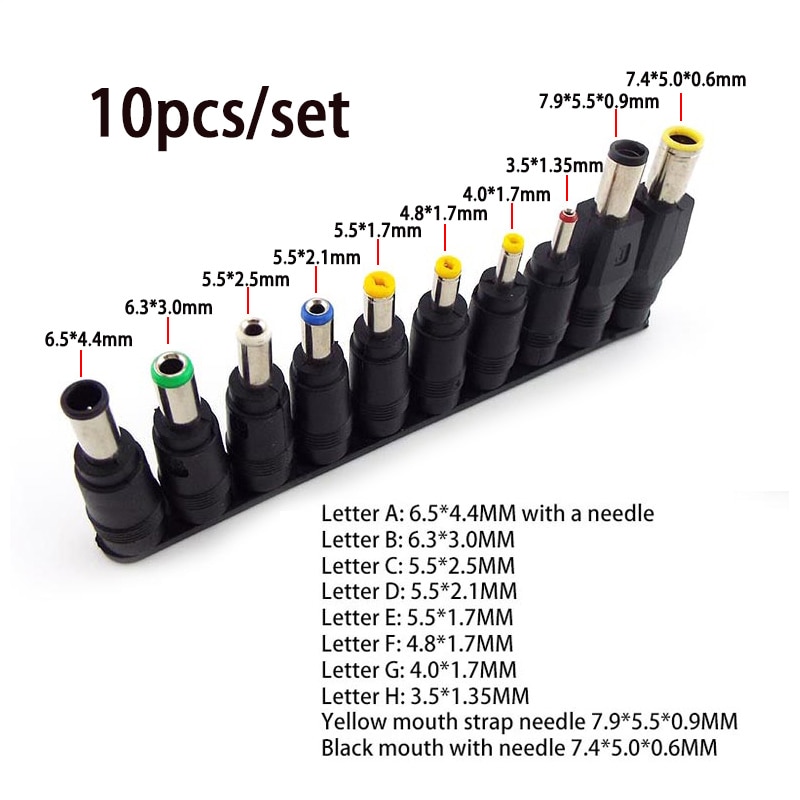 10Pcs/set Universal Laptop Charging Power Bank DC Plug Jack Adapter DC 5.5*2.1mm Female to Male Interface Conversion Connector