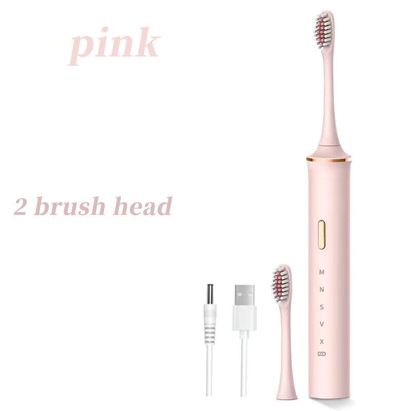 Smart electric toothbrush adult students soft hair automatic USB charging ultrasonic couples brushing comfortable and healthy: pink 2Heads
